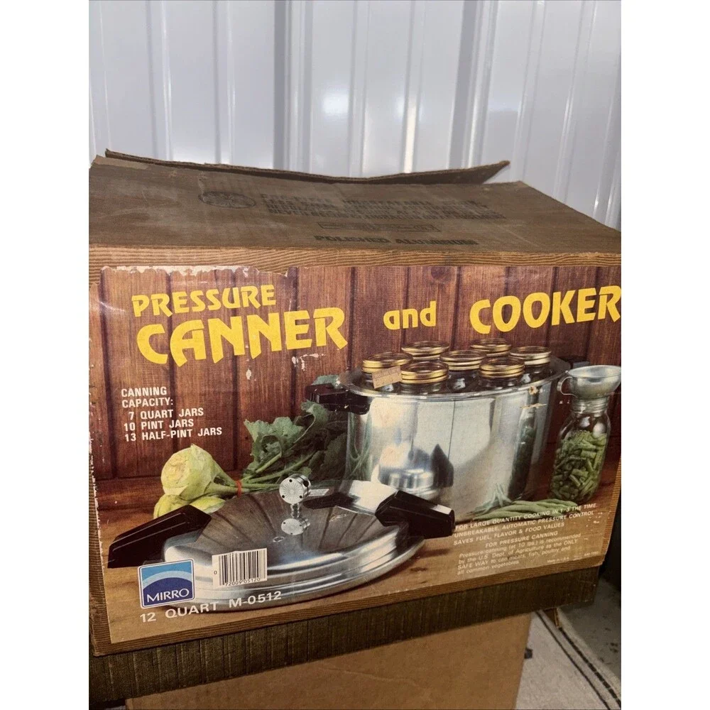 Vintage Mirro M-0512 12 Qt Aluminum Pressure Cooker Canner w/ Box & Parts USA